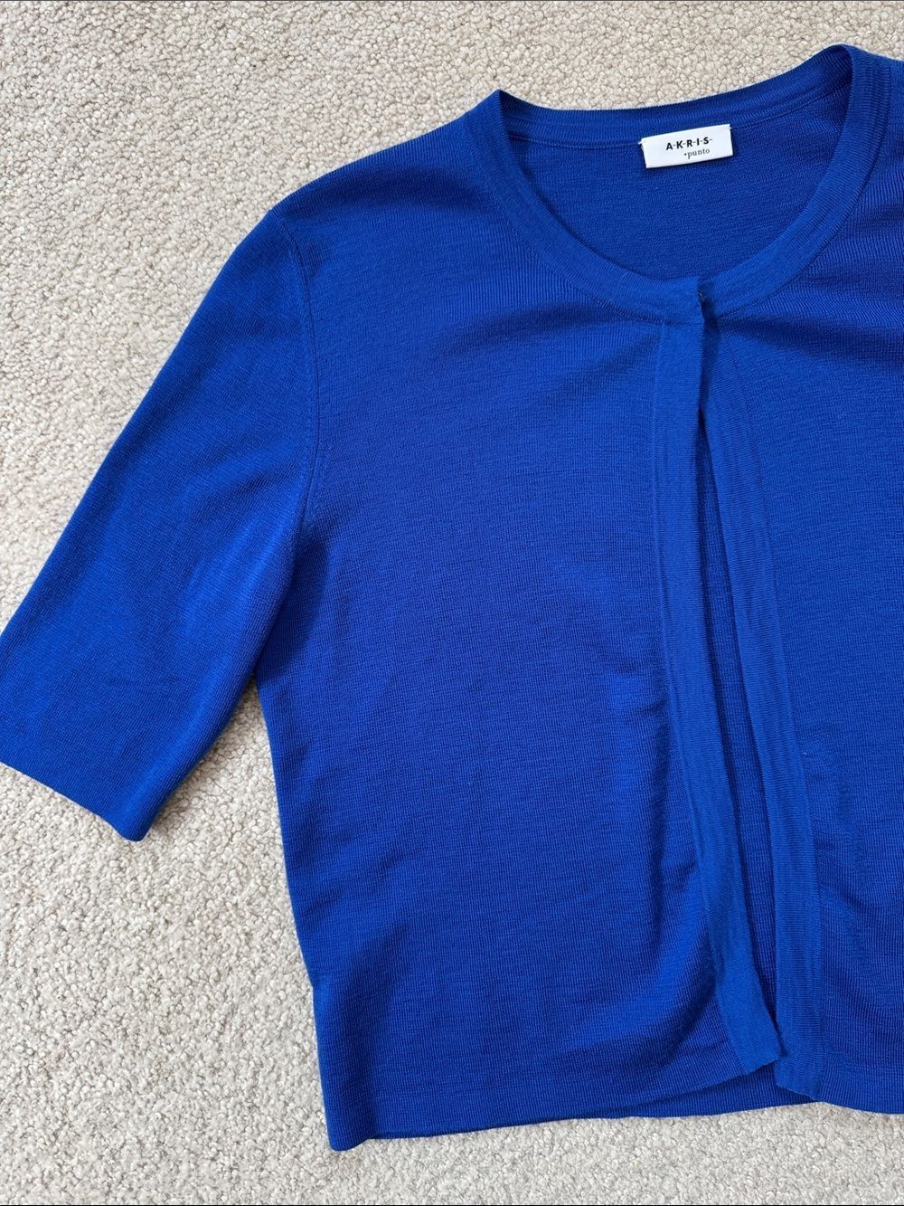 AKRIS Punto Cropped Wool Cardigan Royal Blue Sz12